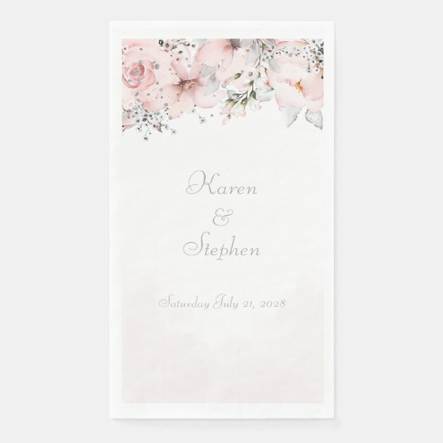 Blush Peony Silver Eucalyptus Wedding  Paper Guest Towels (Front)