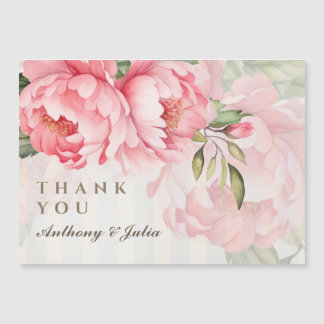 Blush Peony Striped Wedding Thank YouMagnetic Card