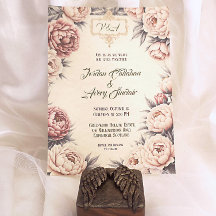 Blush Peony Vintage Floral Wedding Invitation