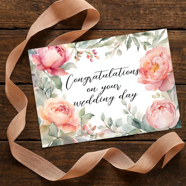 Blush Peony Watercolor Botanical Frame Wedding Card (Creator Uploaded)