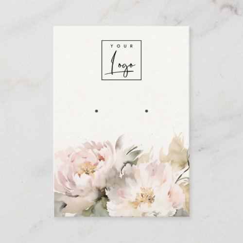 Blush Peony Watercolor Floral Earring Logo Display Business Card