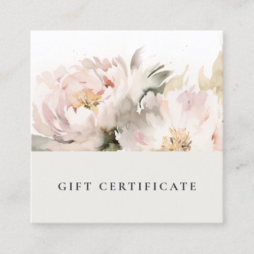Blush Peony Watercolor Floral Gift Certificate