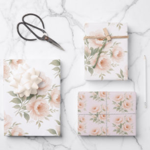 Blush Peony Watercolor Floral Pattern Wrapping Paper Sheets