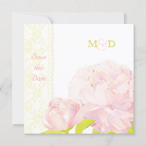 Chic Peony Flowers Monogram Wedding Save the Date