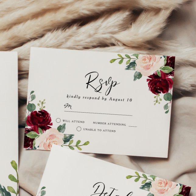 Blush Perfection: Burgundy Blush Floral Watercolor RSVP Card