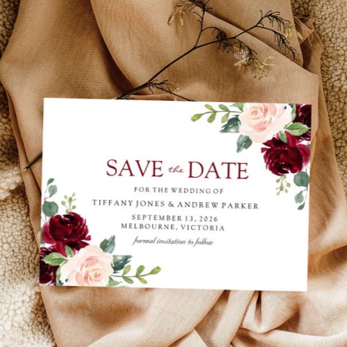 Blush Perfection Burgundy Blush Floral Watercolor Save The Date