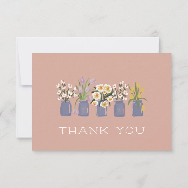 Blush Periwinkle Flower Cart Matching Mason Jar Thank You Card (Front)