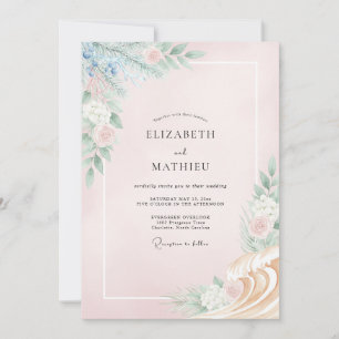Blush Periwinkle Ranunculus Eucalyptus Wedding Invitation
