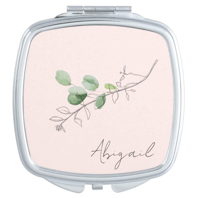 Blush Personalized Botanical Compact Mirror (Front)
