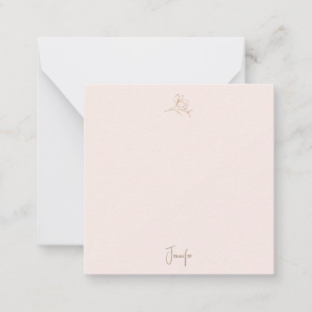 Blush Personalized Gold Floral Line Art Note Card (Front)