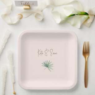 Blush Personalized Names Tropical Wedding  Paper Plates