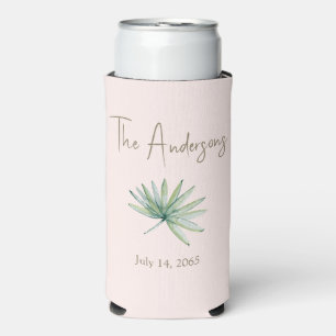 Blush Personalized Tropical Wedding Favor Seltzer Can Cooler
