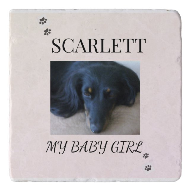 Blush Pet Photo Design with Paw Prints Trivet (Front)