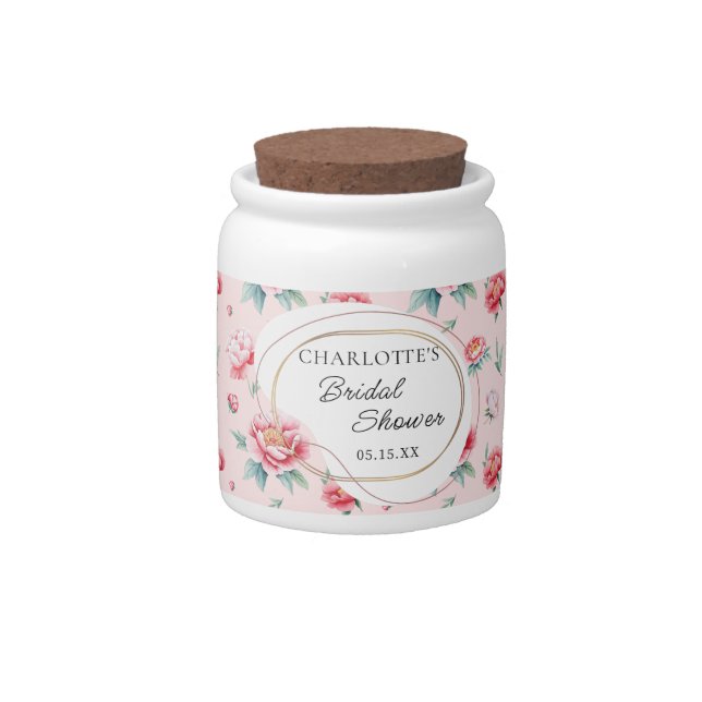 Blush Petal Peony Bridal Shower Candy Jar (Front)