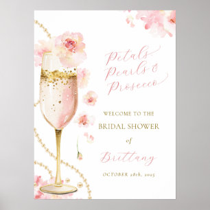 Blush Petals Pearls Prosecco Bridal Shower Poster