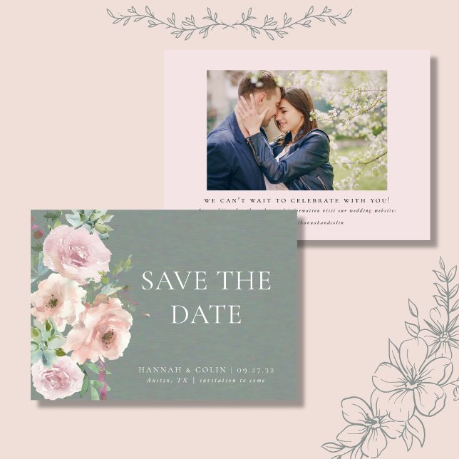 Blush Petals & Sage Succulents Minimal Botanical Save The Date (Creator Uploaded)
