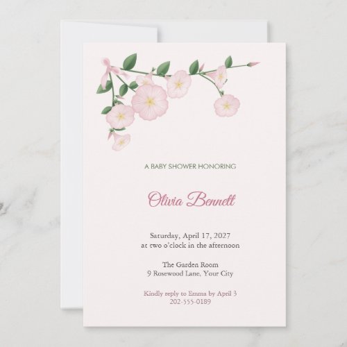 Blush Petunia Baby Girl Shower Invitation