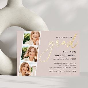 Blush   Photo Strip Graduation Party Gold Foil Invitation