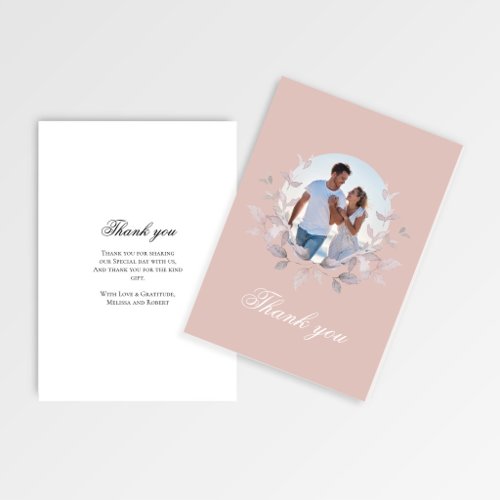 Blush Photo Wedding Thank You Wreath Script Card
