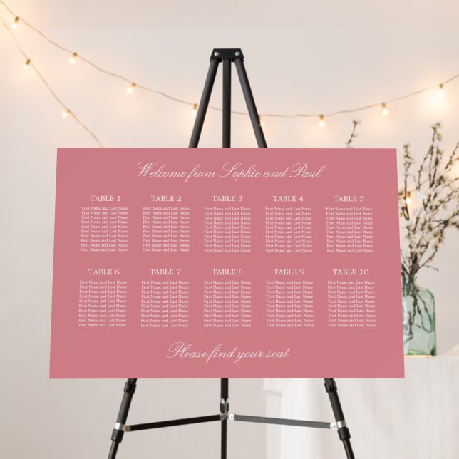 Blush Pink 10 Table Wedding Seating Chart Foam Board (In Situ (Stand))