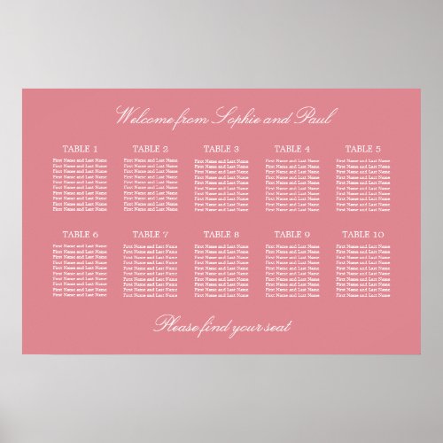 Blush Pink 10 Table Wedding Seating Chart Poster