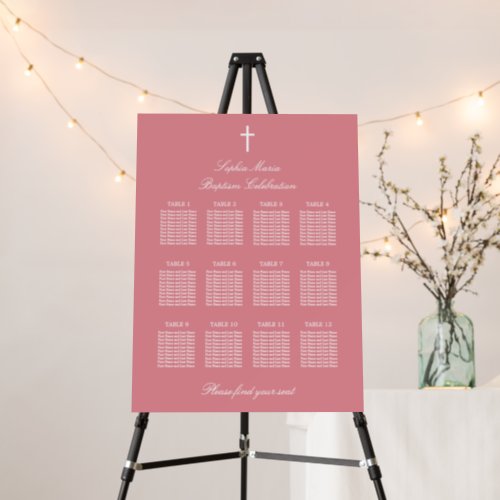 Blush Pink 12 Table Baptism Seating Chart Foam Board