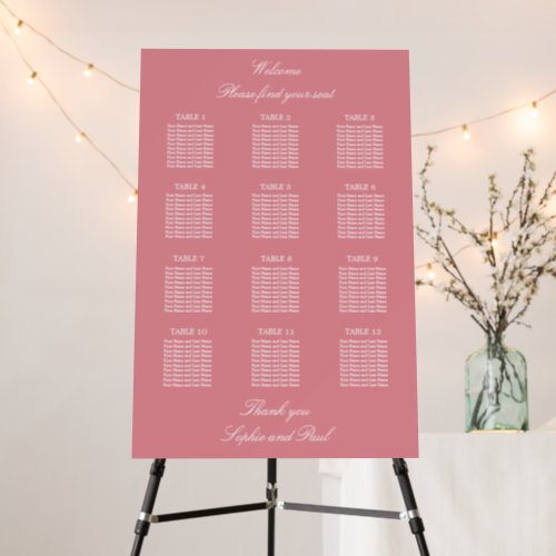 Blush Pink 12 Table Wedding Seating Chart Foam Board