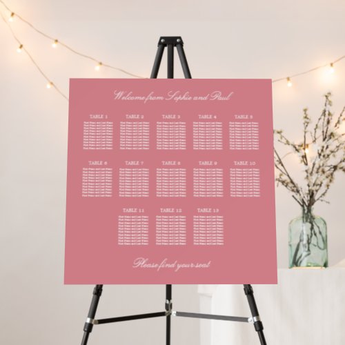 Blush Pink 13 Table Wedding Seating Chart Foam Board