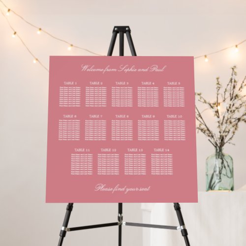 Blush Pink 14 Table Wedding Seating Chart Foam Board