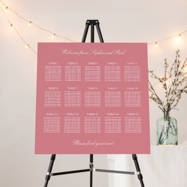 Blush Pink 15 Table Wedding Seating Chart Foam Board (In Situ (Stand))