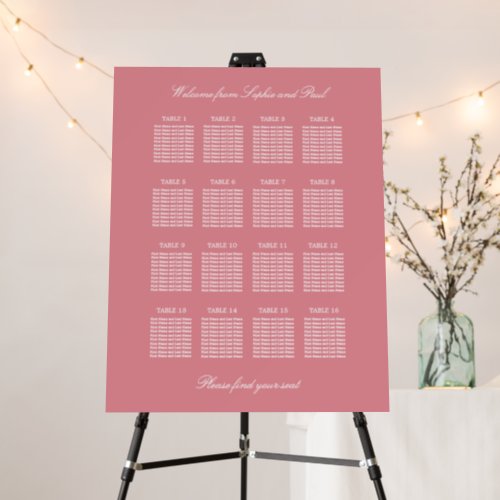 Blush Pink 16 Table Wedding Seating Chart Foam Board