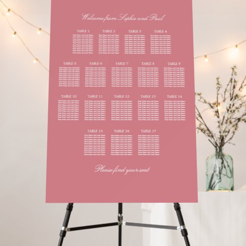 Blush Pink 17 Table Wedding Seating Chart Foam Board