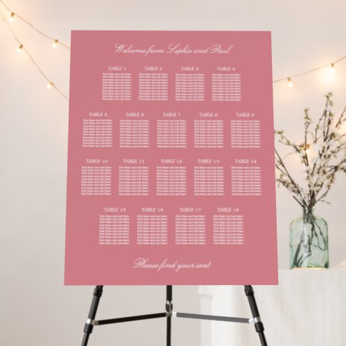 Blush Pink 18 Table Wedding Seating Chart Foam Board