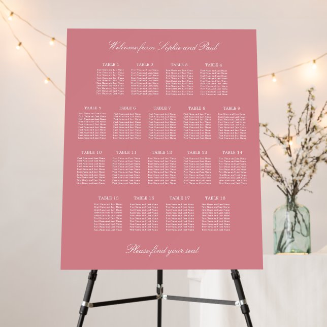 Blush Pink 18 Table Wedding Seating Chart Foam Board (In Situ (Stand))