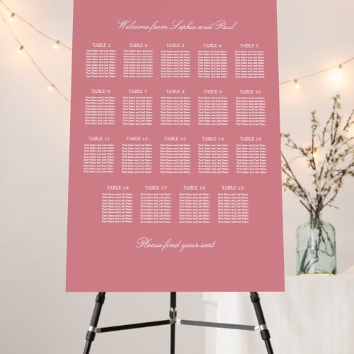 Blush Pink 19 Table Wedding Seating Chart Foam Board