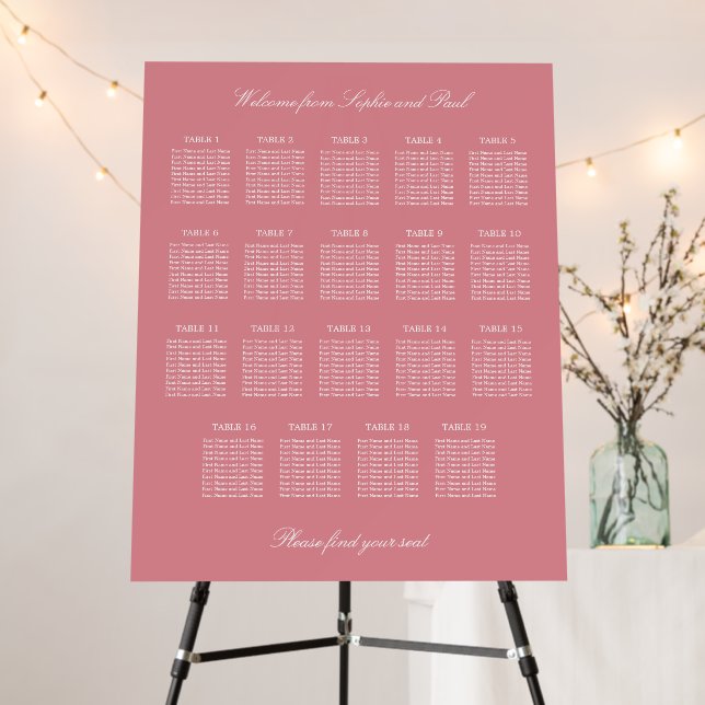 Blush Pink 19 Table Wedding Seating Chart Foam Board (In Situ (Stand))