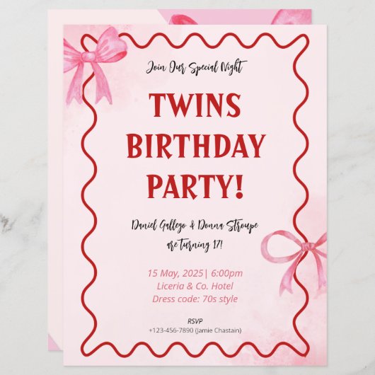blush pink 1st birthday invitations (Front/Back)