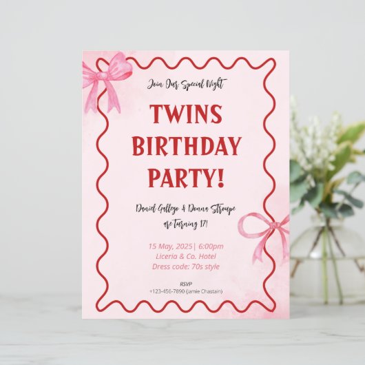 blush pink 1st birthday invitations (Standing Front)