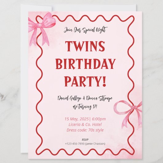 blush pink 1st birthday invitations (Front)
