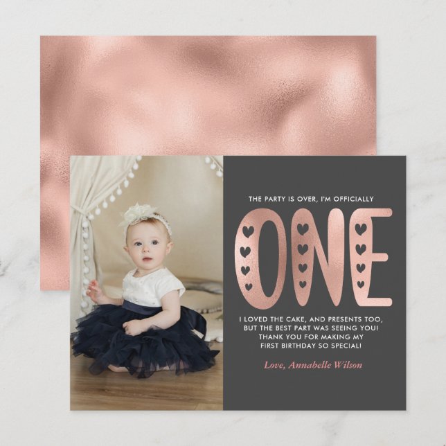 Blush Pink 1st Birthday Thank You Postcard (Front/Back)