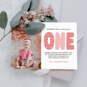 Blush Pink 1st Birthday Thank You Postcard