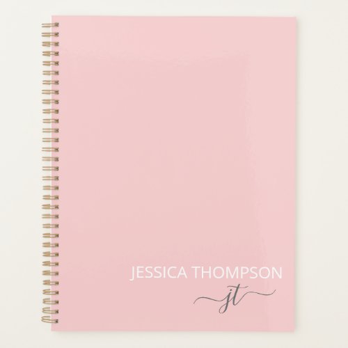 Blush Pink 2023 Simple Script Girly Monogram Name Planner