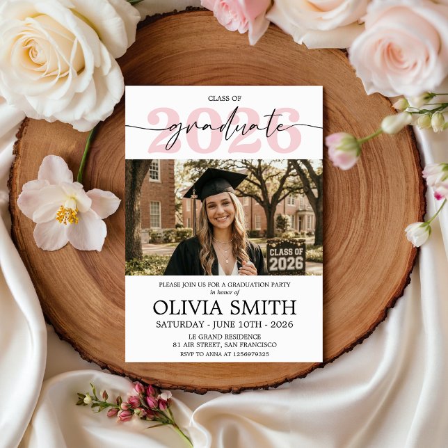 Blush Pink 2026 Photo Graduation Invite (Creator Uploaded)