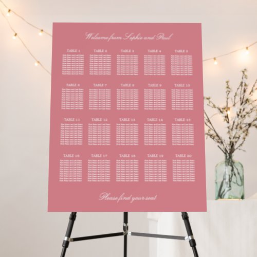 Blush Pink 20 Table Wedding Seating Chart Foam Board