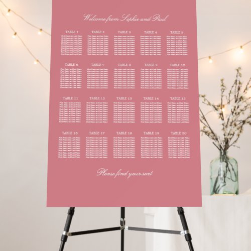 Blush Pink 20 Table Wedding Seating Chart Foam Board