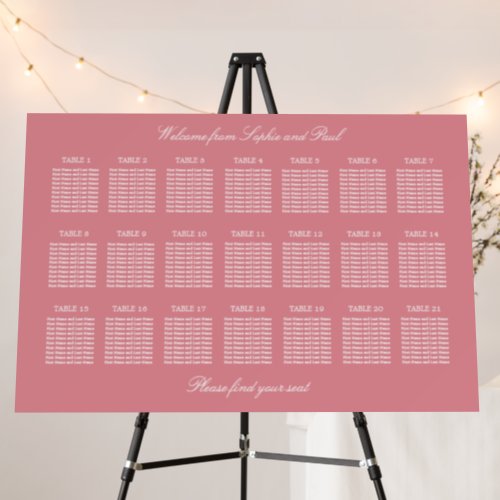 Blush Pink 21 Table Wedding Seating Chart Foam Board