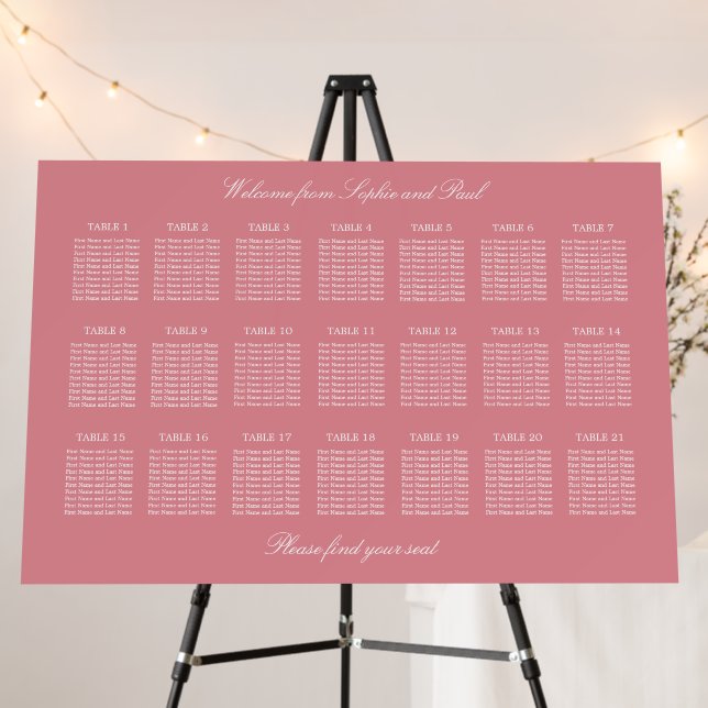 Blush Pink 21 Table Wedding Seating Chart Foam Board (In Situ (Stand))