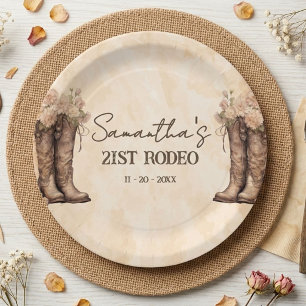 Blush pink 21st rodeo western birthday party paper plates