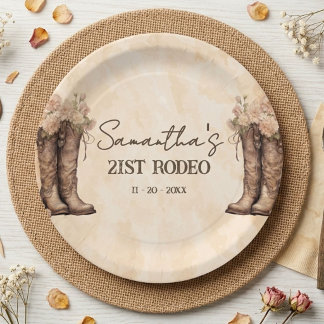 Blush pink 21st rodeo western birthday party paper plates