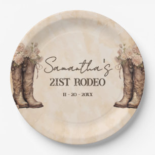Blush pink 21st rodeo western birthday party paper plates